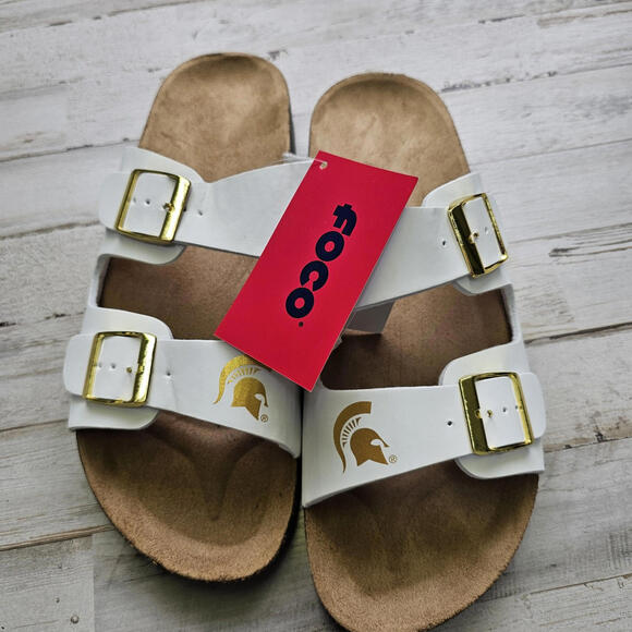 Michigan State Spartans NCAA Women Team Logo Double Buckle Sandals XL 11-12 - Picture 1 of 8